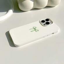 Bow-Knot 1pc White Matte Textured Minimalist Green Bow Tie Design Phone Case, Compatible With Iphone 16 Pro Max, 17/16/15/14 Plus, 13/12/11, Air, Series,International Version, Not The Domestic Version - Multicolor - View 4
