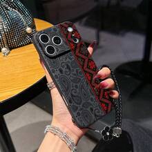 一套山茶花挂绳 + 复古图腾 TPU 黑色手机壳，兼容 11/12/13/14/15/16/17 Pro Max - 黑色 - 查看 2