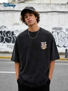 Disney Mickey Mouse T-Shirt, Disney Retro Style T-Shirt For Men, Loose Casual Clothing, 230G Washed High-Quality Cotton Double-Sided Printed T-Shirt, Disney T-Shirt, Summer Shirt, Heavyweight Retro Couple Style, High Street Style Disney Family Short Sleeved Shirt, Disney Mickey Minnie Goofy Family Blessing Printed Loose Short Sleeved Shirt, Nostalgic Style Disney Cartoon Group Pet Pattern T-Shirt 1955 California Park Commemorative Top, Disney Men's T-Shirt, Disney Couple Shirt, Vacation Style Short Sleeved Shirt, Women's Summer Shirt - 黑色 - 查看 3
