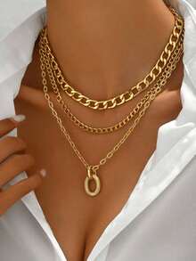 Fashionable Hip-Hop Aluminum Multi-Layer Necklace - Silver - Visa 9