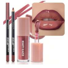 Beauty Glazed 2Pcs/Set Lip Gloss &Amp; Lip Liner Set Rosewood Nude U2013 Lip Combo Set For Fuller Looking Lips, High Shine Glass Lips Look, Gradient Lips &Amp; Over Lip Makeup Viral Lip Combo For Volume Lips - Màu A - Xem 1