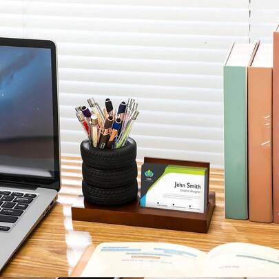 1pc Tire Shaped Pen Holder, Black Desk Pen Organizer, Suitable For Office, Home, Classroom, Meeting Room Stationery