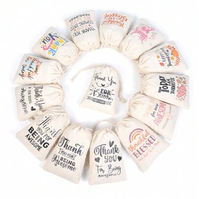Bộ 10 túi quà tặng dây rút màu trắng ngà in họa tiết, túi quà tặng nhỏ in hình "Cảm ơn bạn" sáng tạo, kích thước 3.94x5.91 inch, túi quà tặng cá nhân hóa độc đáo, thích hợp cho các dịp lễ, sinh nhật, đám cưới, tiệc theo chủ đề, nhiều mẫu mã khác nhau.