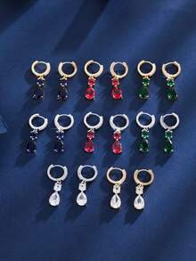 一对优雅的立方氧化锆水滴形吊坠耳环，适合女士参加派对和作为礼物赠送。 - W17872 - 查看 8