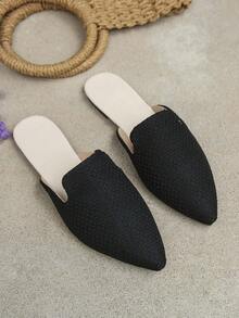 大码 35-45 女式尖头平底穆勒鞋，金色，低鞋面，适合户外和日常穿着，秋季新品，PU 鞋面软底一脚蹬乐福鞋，时尚百搭 - 黑色(小長形格) - 查看 7