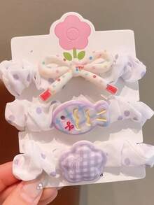 3个装女童发圈，春季休闲清新波点、卷发、蝴蝶结、爱心图案弹力发绳发饰 - 彩色 - 查看 12