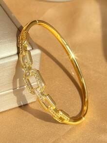18K Gold Stainless Steel Elegant Sparkling Women's Bracelet, Suitable For Daily Wear, Party Accessory, Birthday Anniversary Gift, Halloween Christmas Thanksgiving Bohemian Style Daily Party Summer Jewelry Mom Gift Back To School Gift Birthday Wedding Gift - Multicolor - View 6