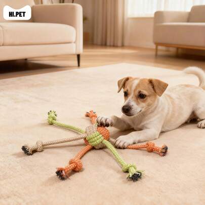 1/2pcs Durable Anti-Bite Interactive Knotted Rope Toy, Suitable For All Dog Breeds, 6-Knot Design For Multiple Dogs Outdoor Activities - Teeth Grinding And Oral Health, Essential Pet Accessory, Dog Leash Toy, Pet Supplies, Dog Toys, Dog Knotted Rope Toy, Perfect For Holiday Gifts Like Halloween, Christmas, Birthday, Handmade