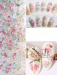 10 Rolls/Box Flower Nail Stickers, Nail Art Design Stickers, Lace Flower Nail Stickers, Holographic Foil Star Nail Transfer Foil Stickers, DIY Spring Nail Decor - Multicolor - View 5