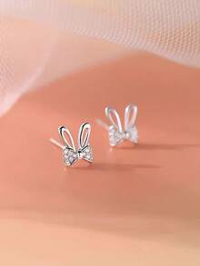 1 Pair Cute & Delicate Rabbit Bow Earrings For Girl - Silver - View 3
