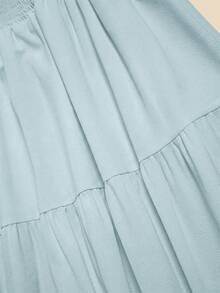Women's Solid Color Minimalist Versatile Ruffle Hem Bubble Crinkle Feeling Semi-Sheer Skirt Summer - Light Wash - View 5
