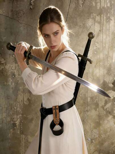 Elegant Vintage Medieval Leather Scabbard, Dual-Tone Leather Patchwork Viking Style Leather Weapon Holder, Suitable For Medieval Renaissance Fairs, Fantasy Themed Parties, LARP Events