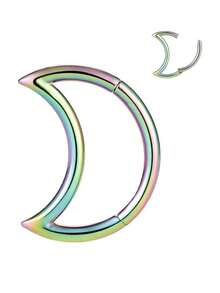 1pc Stainless Steel Seamless Hinged Segment Ring, Moon Shape, Suitable For Nose Septum And Ear Piercing, Unisex Daily Wear - Multicolor - View 5