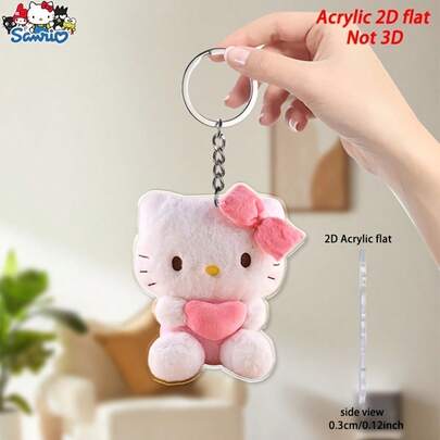 1pc 2D Flat Hello Kitty Acrylic Keychain, Featuring Hello Kitty's Face And Iconic Outfit Design, Suitable As Birthday, Christmas, Valentine's Day Gift Accessory, Can Be Used For Keychain, Bag Charm