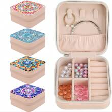 Bộ hộp đựng trang sức tranh đính đá, họa tiết hoa Mandala, chất liệu vải không dệt, túi đựng mỹ phẩm tranh đính đá pha lê dùng để đựng bông tai, nhẫn, vòng tay, dây chuyền và các vật dụng nhỏ khác. - Xem 2