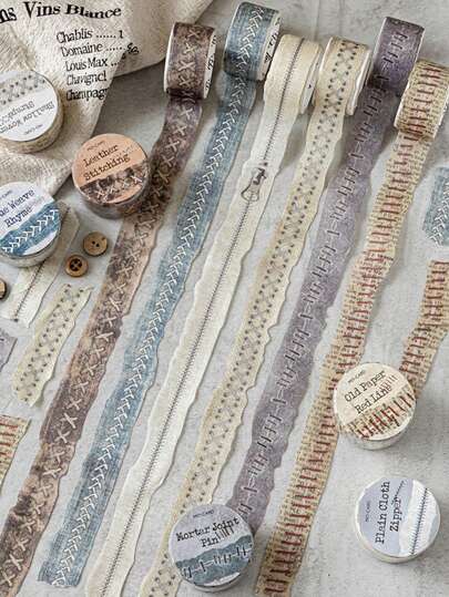 MOCARD 1卷2米复古美学撕取式剪贴簿胶带，DIY装饰拼贴工艺用品，节日礼物，个性化剪贴簿学校文具（6种随机款式）