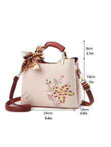 Elegant Embroidered Women's Handbag - With Detachable Shoulder Strap, Zipper Closure, Golden Hardware, Everyday Elegance | Handbag | Detachable Strap - Black - View 8