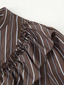 Women's Long Sleeve Striped Layered Decorative Blouse, Spring/Summer - Coffee Brown - View 5