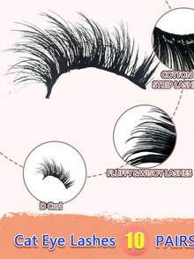 Elara10 Pairs Faux Mink Eyelashes False Eyelashes Fluffy Lashes Dramatic Volume Lashes Natural Long Eyelashes Makeup - Black - View 2