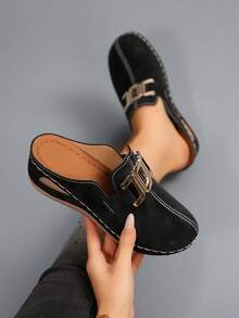 New Metal Chain Buckle Thick Soled Sandals, Fashionable And Comfortable, Suitable For Daily Wear - 黑色 - 查看 3