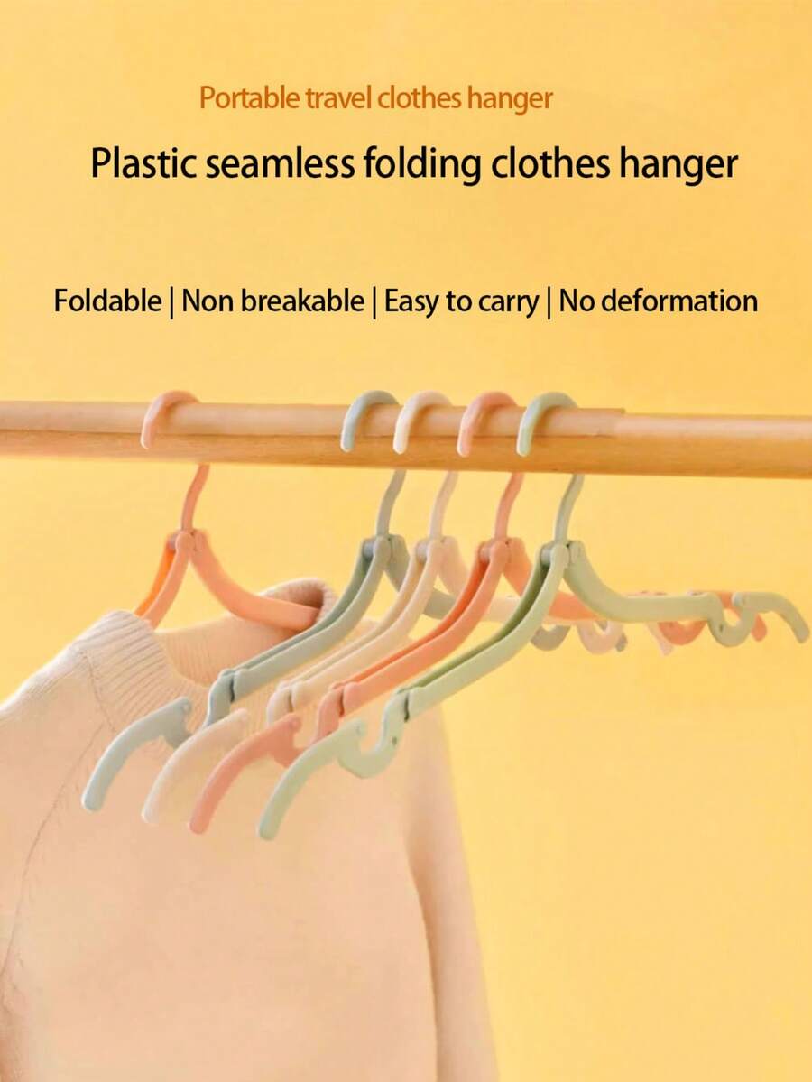 10 piezas de perchas de ropa plegables para viaje, de plástico portátil y duradero con acabado pulido, diseño antideslizante, perchas minimalistas para ahorrar espacio. - Multicolor - Ver 1