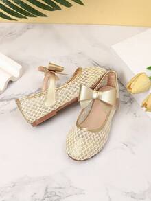 1 Pair Beautiful Bowknot Girls Shoes, Suitable For Spring/Summer Outdoor & Daily Wear - Gold - View 5