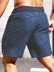 Men's Drawstring Waist Bull Head Pattern Pocket Casual Versatile Daily Wear Shorts - Navy Blue - View 2