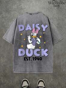 Disney Printed Wash Water T-Shirt,Disney Cute And Fun Daisy Print  T-Shirts,Unisex,High-Quality Pure Cotton T-Shirt,Suitable For All Seasons, Comfortable And Breathable| Exquisite Design | The Best Choice For Giving Gifts - 灰色 - 查看 2