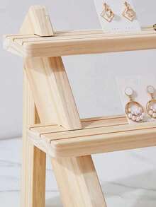1pc Wooden Stepped Jewelry Display Stand, Creative Earring Ring Necklace Organizer, Multi-Layer Jewelry Holder, Tabletop Display Rack For Live Streaming, Craft Collection - Beige - View 7