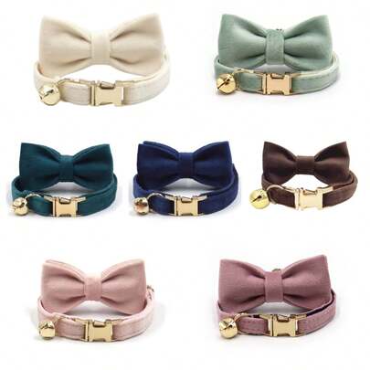 2pcs/Set New Arrival Multi-Color Velvet Cat Collar With Bow Tie, Pet Cute Bell Collar, Adjustable Size, Pet Decor Bow Tie Collar Set, Soft Double-Layer Fabric, Suitable For Cats And Small Dogs, Elegant High-End Pet New Gift