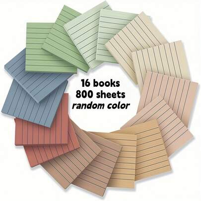3x3 Inch Vintage Style Lined Self-Adhesive Sticky Notes, 8 Colors High Sticky Memo Pads, Suitable For School, Office And Home Use - Reusable And Versatile Sticky Notes, 50 Sheets Per Pad (4/8/16 Packs)
