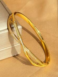 18K Gold Stainless Steel Elegant Sparkling Women's Bracelet, Suitable For Daily Wear, Party Accessory, Birthday Anniversary Gift, Halloween Christmas Thanksgiving Bohemian Style Daily Party Summer Jewelry Mom Gift Back To School Gift Birthday Wedding Gift - Multicolor - View 9