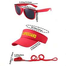 1/2/3/4/5 Pcs Summer New Lifeguard Costume Set, Includes Swimsuit, Sunhat, Red Fashion Glasses, Whistle, Surfboard Bag, Beach Holiday Outfit, Suitable For Halloween, Cosplay Party - Multicolor - View 9