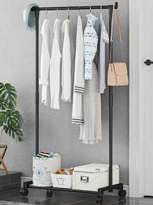 1 pieza Estante secadora de ropa independiente de 1 o 2 barras, soporte móvil para colgar prendas para interiores/balcón del hogar/dormitorio - Negro - Ver 13