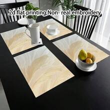 4-Piece Single-Sided 12x18inch Linen Printed White And Beige Feather Pattern Placemats, Suitable For Home Gatherings, Restaurant Decoration, And Dining Etiquette - 4 Pieces - 12*18 Inches - View 4