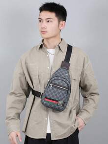 经典男士花卉胸包，时尚多功能斜挎包，大容量轻便单肩包，男女通用带耳机孔胸包，日常通勤包，商务包，礼品包，学生包 - A - 查看 6