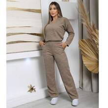 Women's Winter Set In Ribbed Wool Knit – Long-Sleeved Blouse And Pants With Functional Pockets And Elastic Back | Comfortable Casual Elegant Autumn/Winter Look - 米色 - 查看 1