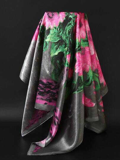 1条新款时尚90*90厘米方形围巾，奢华印花丝质披肩/头巾，女士百搭旅行配饰