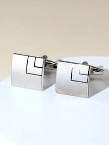2pcs Geometric Silver Square Cufflinks, French Business Men's Suit Shirt Cufflinks - Silver - View 3