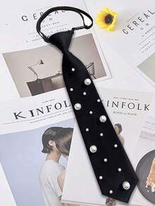 1pc Women's Classic Striped JK Uniform Student Tie, British Plaid, Cosplay Party Accessory - Black Pearl - View 3