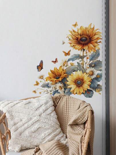 1 Stück - Tapete - [Sonnenblume Pflanze und Blume] Dekorationen Zuhause Büro selbstklebende Tapete abnehmbare Wandaufkleber für Wand, Wohnzimmer Dekoration, Badezimmer Fenster Toilette Aufkleber - Wanddekoration für Esszimmer Küche Wandkunst Schlafzimmer Dekoration