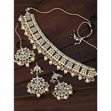 I Jewels Indian Gold Plated Traditional Kundan Choker Ethnic Bollywood Designer Jewelry Set with Earrings and Maang Tikka For Women - Blanco - Ver 2