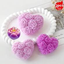 2个玫瑰花硅胶蜡烛模具，DIY漂浮花卉蜡烛、肥皂、石膏、水泥工艺品模具，适用于生日、婚礼、母亲节、情人节礼物、家居装饰 - 2個模具/心多花+花蕾 - 查看 5