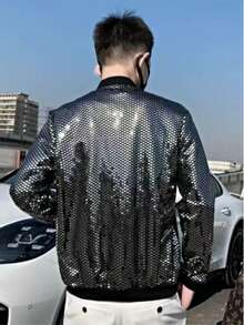 Handsome Men Must Buy! Spring, New Styles, Men's Clothing, Personality, Fashion, Performance, Party, Singer, Jacket, Sequined Top, Men's Coat - màu đen - Xem 7