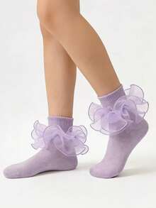 1 par de calcetines de princesa con volantes y fruncidos de color lavanda para niñas/niños, para uso en fiestas - Lila Púrpura - Ver 1