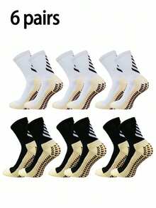 1/6 pares de calcetines de media caña antideslizantes para hombres, calcetines con diseño de puntos para fútbol/baloncesto - Blanco y Negro - Ver 17