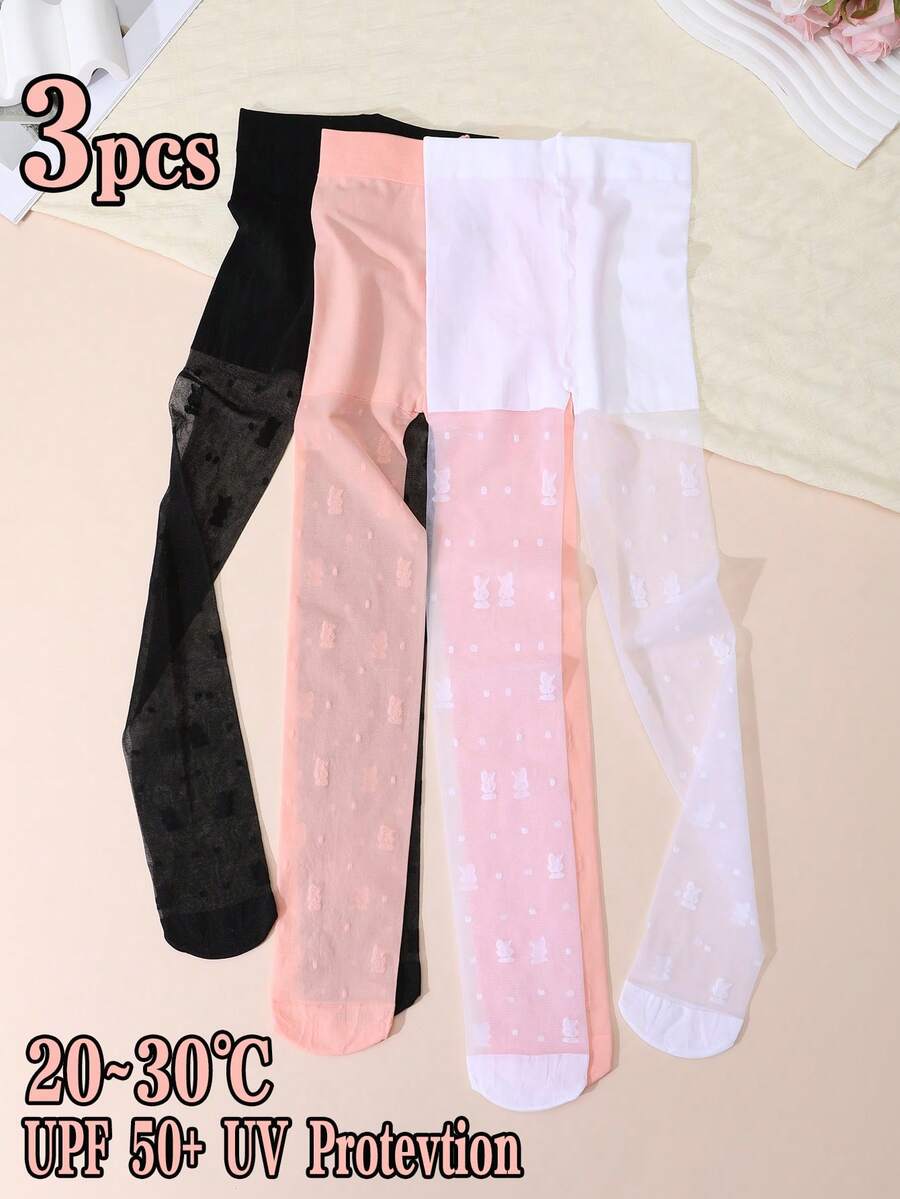 3 pares de medias de niña con estampado de corazones, con protección UPF 50+ contra los rayos solares, en colores de caramelo de punto denso y elástico, leggings delgados para el verano
