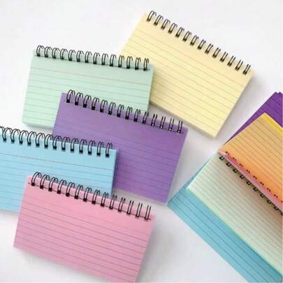 1 cuốn sổ tay lò xo A6 chất lượng cao, 5 màu, có thể tháo rời, kèm thẻ ghi chú kẻ dòng nhiều màu, sổ học sinh và thẻ từ vựng.