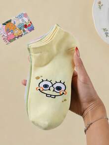 SpongeBob SquarePants 5 Pairs Of Cute Low Vamp Cartoon, Breathable And Versatile For Spring And Summer, Student Sports, Invisible Boat Socks - Multicolor - View 3