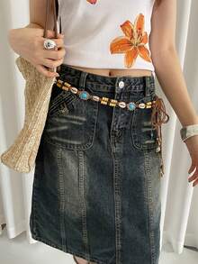 1pc Brown Polyester Bohemian Bamboo Tube Retro Waist Rope For Women - Brown - View 3